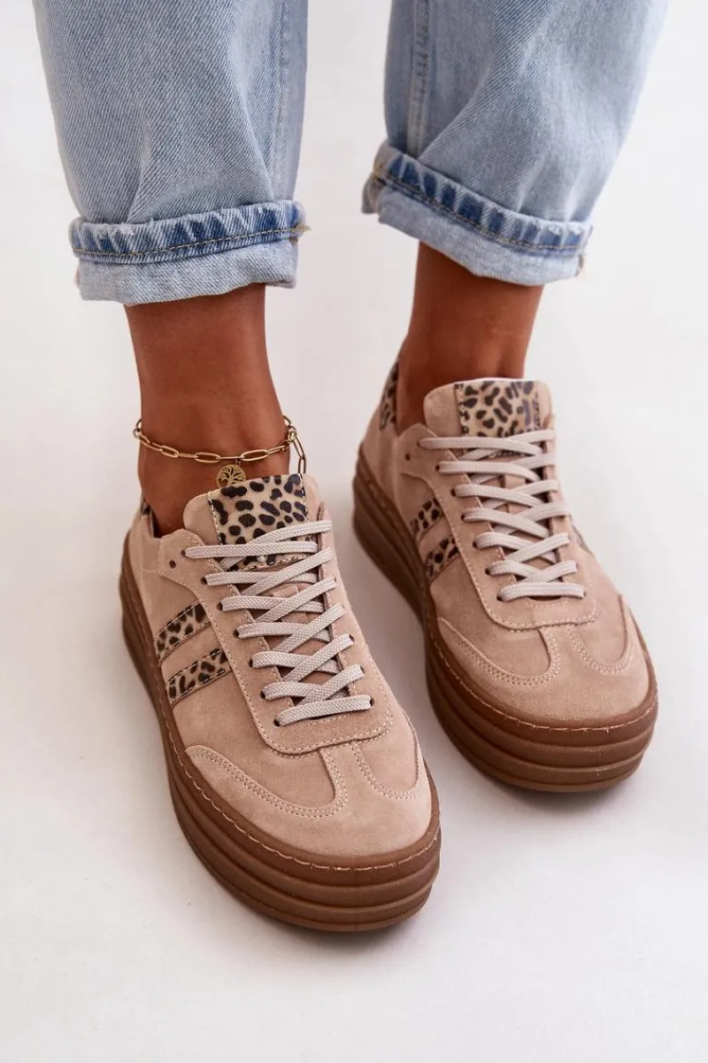 Online Zazoo N1068S4 Damskie Zamszowe Sneakersy Na Platformie Panterka Różowe Różowy