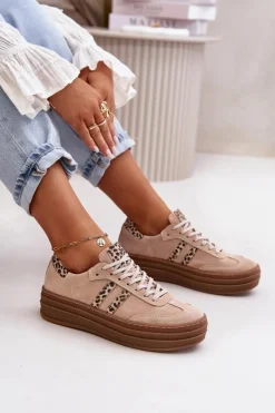 Online Zazoo N1068S4 Damskie Zamszowe Sneakersy Na Platformie Panterka Różowe Różowy