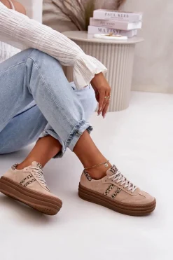 Online Zazoo N1068S4 Damskie Zamszowe Sneakersy Na Platformie Panterka Różowe Różowy