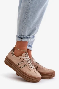 Online Zazoo N1068S4 Damskie Zamszowe Sneakersy Na Platformie Panterka Różowe Różowy