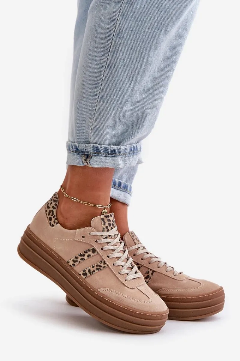 Online Zazoo N1068S4 Damskie Zamszowe Sneakersy Na Platformie Panterka Różowe Różowy