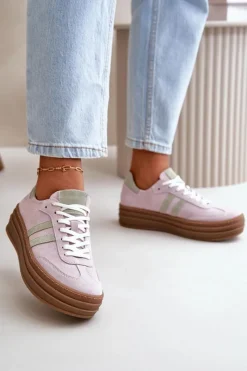 Buty Sportowe Na Platformie>Zazoo N1068S4 Damskie Zamszowe Sneakersy Na Platformie Fioletowe Fioletowy