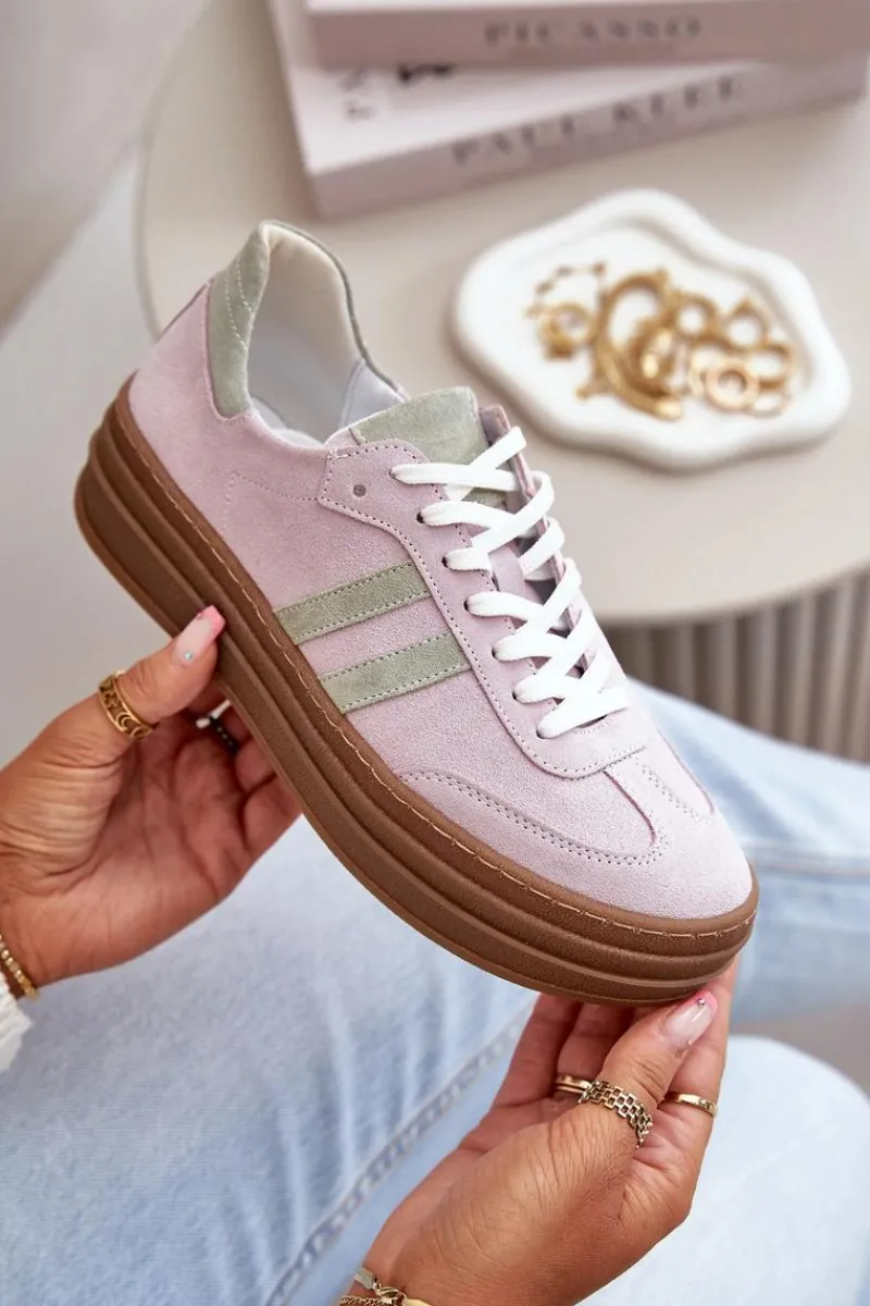 Buty Sportowe Na Platformie>Zazoo N1068S4 Damskie Zamszowe Sneakersy Na Platformie Fioletowe Fioletowy