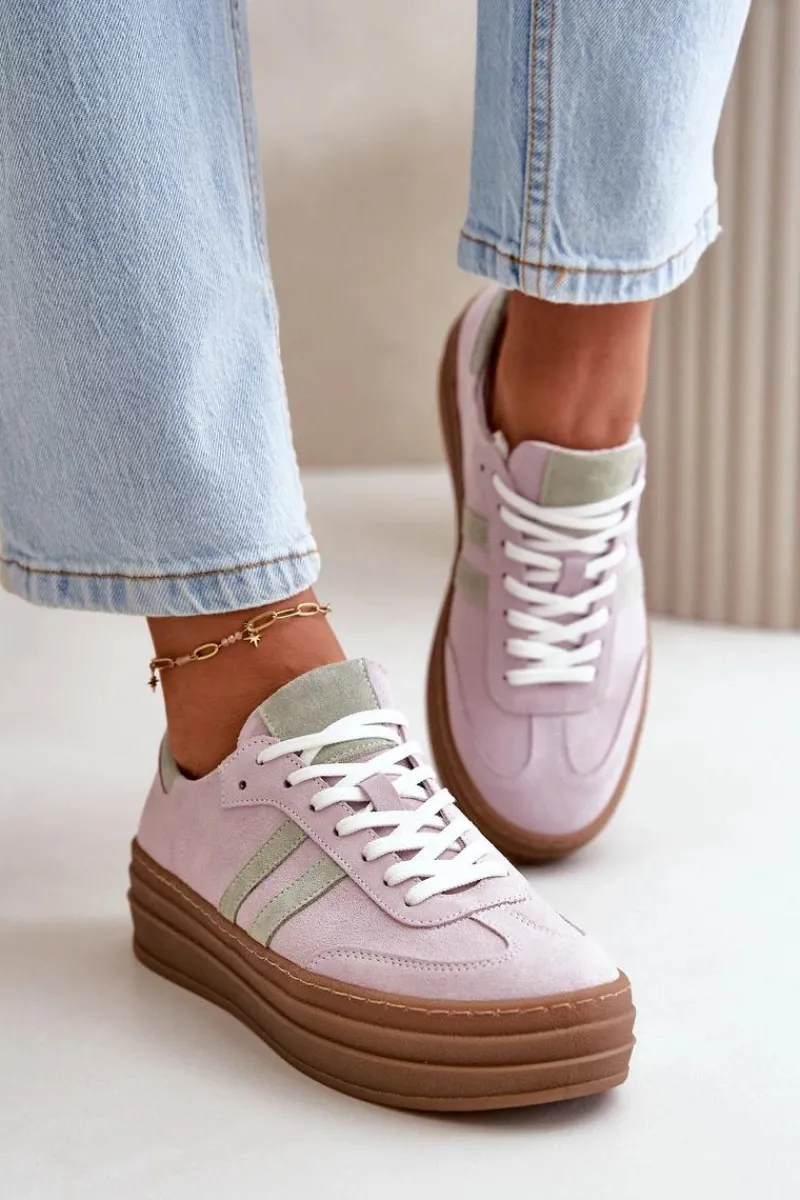 Buty Sportowe Na Platformie>Zazoo N1068S4 Damskie Zamszowe Sneakersy Na Platformie Fioletowe Fioletowy