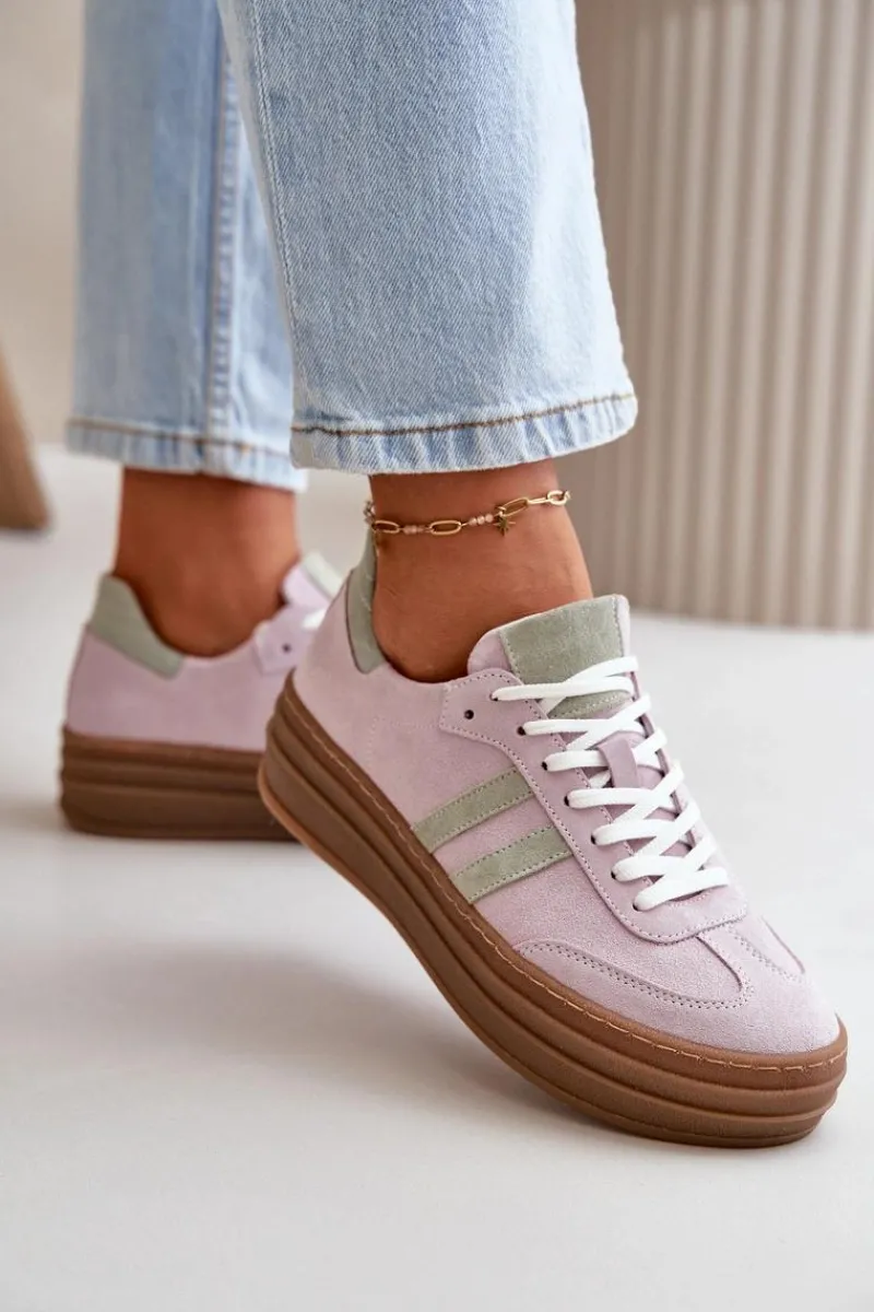 Buty Sportowe Na Platformie>Zazoo N1068S4 Damskie Zamszowe Sneakersy Na Platformie Fioletowe Fioletowy