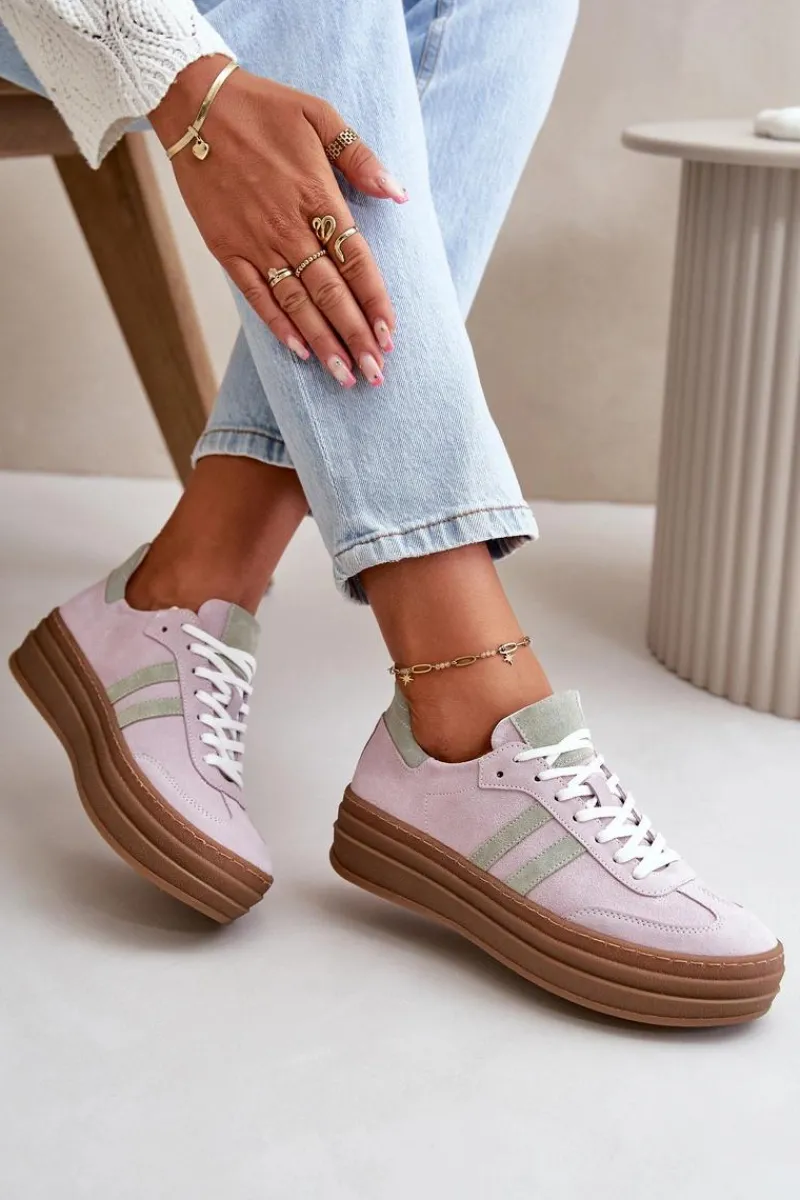 Buty Sportowe Na Platformie>Zazoo N1068S4 Damskie Zamszowe Sneakersy Na Platformie Fioletowe Fioletowy