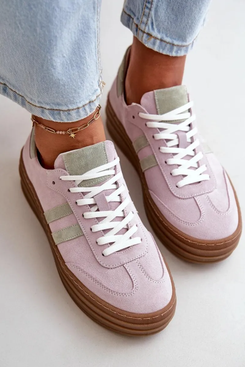 Buty Sportowe Na Platformie>Zazoo N1068S4 Damskie Zamszowe Sneakersy Na Platformie Fioletowe Fioletowy