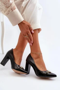 Clearance Zazoo 2453/OS Skórzane Czółenka Na Słupku Z Sercem Czarne Czarny