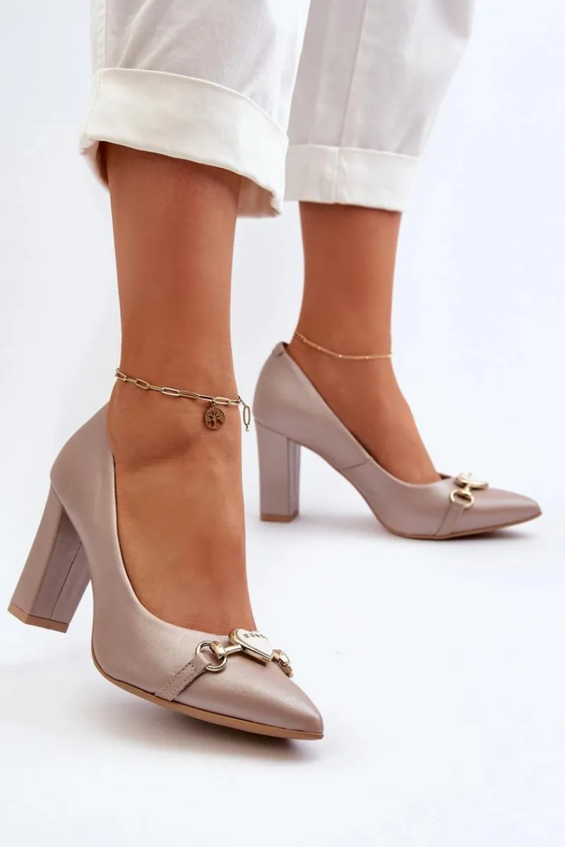 Discount 2453/OS Skórzane Czółenka Na Słupku Z Sercem Perłowe Damskie Czółenka Na Słupku|Czółenka Klasyczne