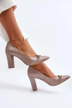 Discount 2453/OS Skórzane Czółenka Na Słupku Z Sercem Perłowe Damskie Czółenka Na Słupku|Czółenka Klasyczne