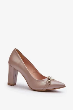 Discount 2453/OS Skórzane Czółenka Na Słupku Z Sercem Perłowe Damskie Czółenka Na Słupku|Czółenka Klasyczne