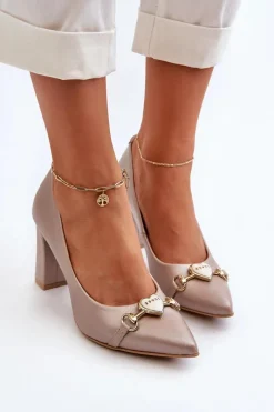 Discount 2453/OS Skórzane Czółenka Na Słupku Z Sercem Perłowe Damskie Czółenka Na Słupku|Czółenka Klasyczne