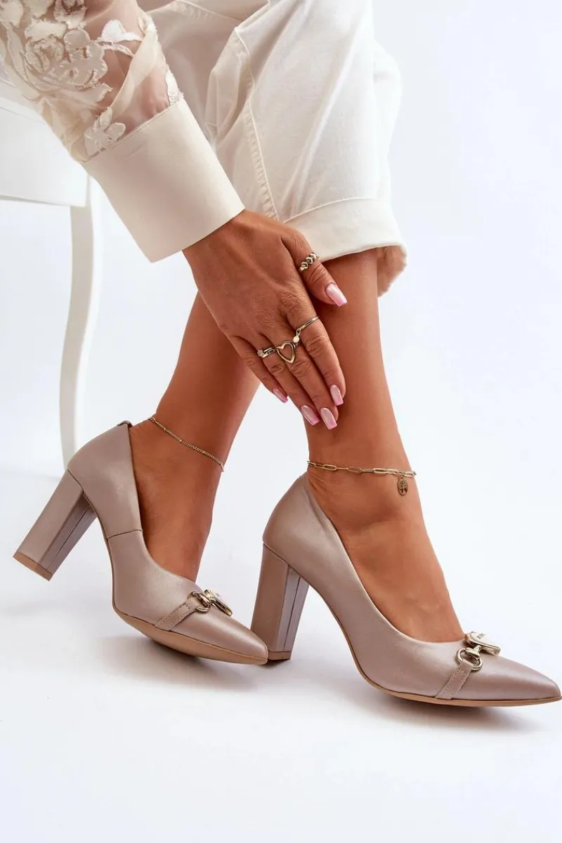 Discount 2453/OS Skórzane Czółenka Na Słupku Z Sercem Perłowe Damskie Czółenka Na Słupku|Czółenka Klasyczne