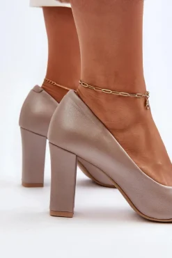 Discount 2453/OS Skórzane Czółenka Na Słupku Z Sercem Perłowe Damskie Czółenka Na Słupku|Czółenka Klasyczne