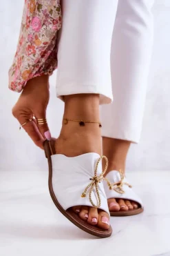 Online Skórzane 2659 Klapki Damskie Białe Damskie Klapki Damskie Klasyczne