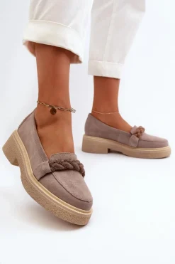 Zazoo 3429/W Damskie Zamszowe Mokasyny Z Ozdobą Cappuccino Beżowy