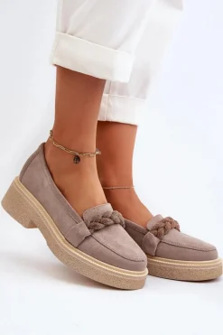 Zazoo 3429/W Damskie Zamszowe Mokasyny Z Ozdobą Cappuccino Beżowy