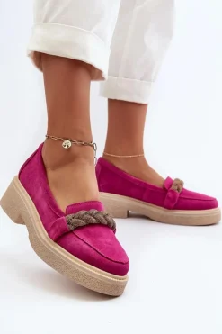 Loafersy Damskie|Mokasyny Płaskie>Zazoo 3429/W Damskie Zamszowe Mokasyny Z Ozdobą Fuksja Różowy