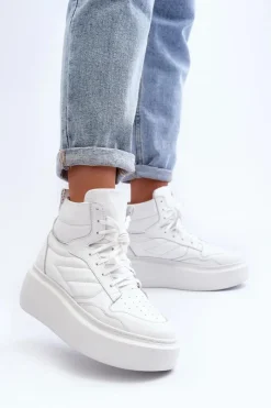 Best Zazoo 3392/X Damskie Skórzane Buty Sportowe Na Platformie Białe Biały