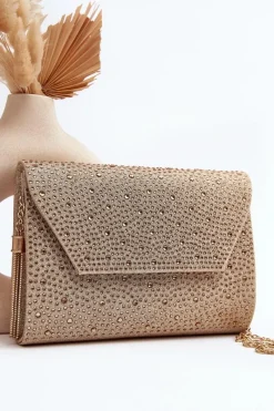 Kopertówki>Boto Zdobiona Torebka Wizytowa Kopertówka Edela Złota