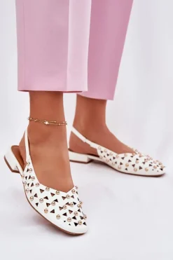 Sandały Płaskie>Boto Zdobione Baleriny Na Płaskim Obcasie Białe Nilarisela Biały