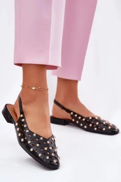 Sale Boto Zdobione Baleriny Na Płaskim Obcasie Czarne Nilarisela