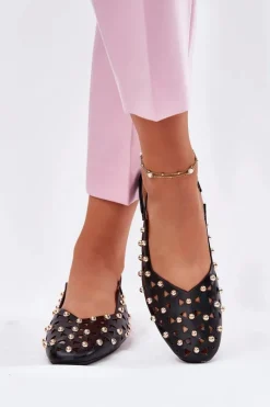 Sale Boto Zdobione Baleriny Na Płaskim Obcasie Czarne Nilarisela
