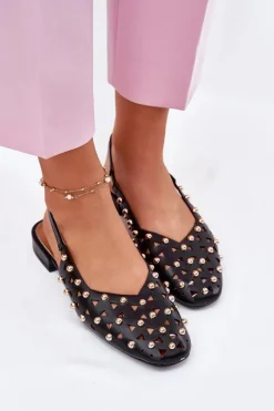 Sale Boto Zdobione Baleriny Na Płaskim Obcasie Czarne Nilarisela