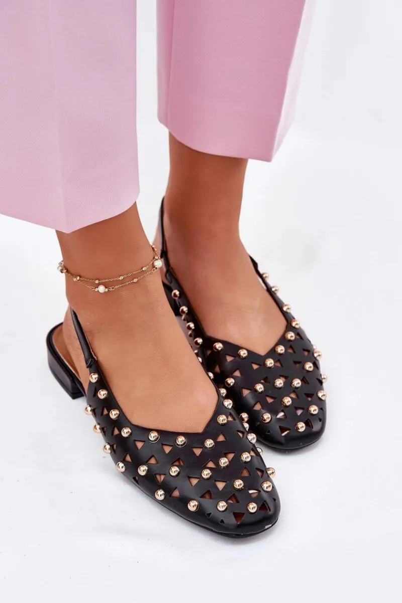 Sale Boto Zdobione Baleriny Na Płaskim Obcasie Czarne Nilarisela