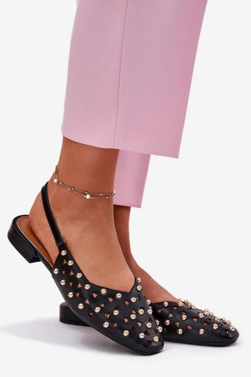 Sale Boto Zdobione Baleriny Na Płaskim Obcasie Czarne Nilarisela