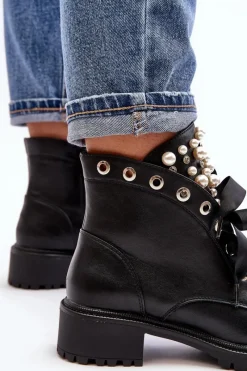 Hot Zdobione Botki Damskie Na Suwak Czarne Elonte Damskie Botki Sznurowane|Botki Zimowe Damskie