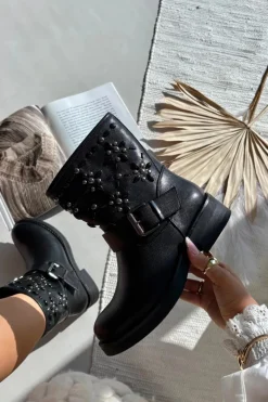 Sale Zdobione Botki Damskie Z Klamrą Czarne Mivana Damskie Botki Ocieplane|Czarne Botki