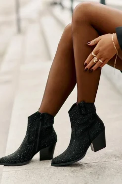 Best Damskie buty S.Barski Zdobione Botki Kowbojki Na Obcasie Z Noskami W Szpic S.Barski HY42-121 Czarne