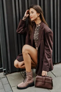 Discount Zdobione Botki Workery Damskie Ocieplane D&A MR880-017 Taupe Damskie Botki Ocieplane|Czarne Botki