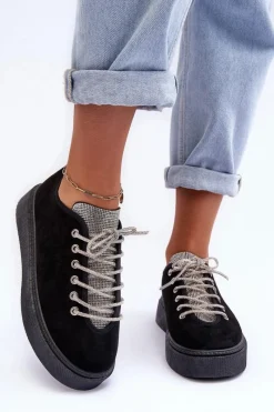 Boto Zdobione Dżetami Buty Sportowe Damskie Czarne Ecea