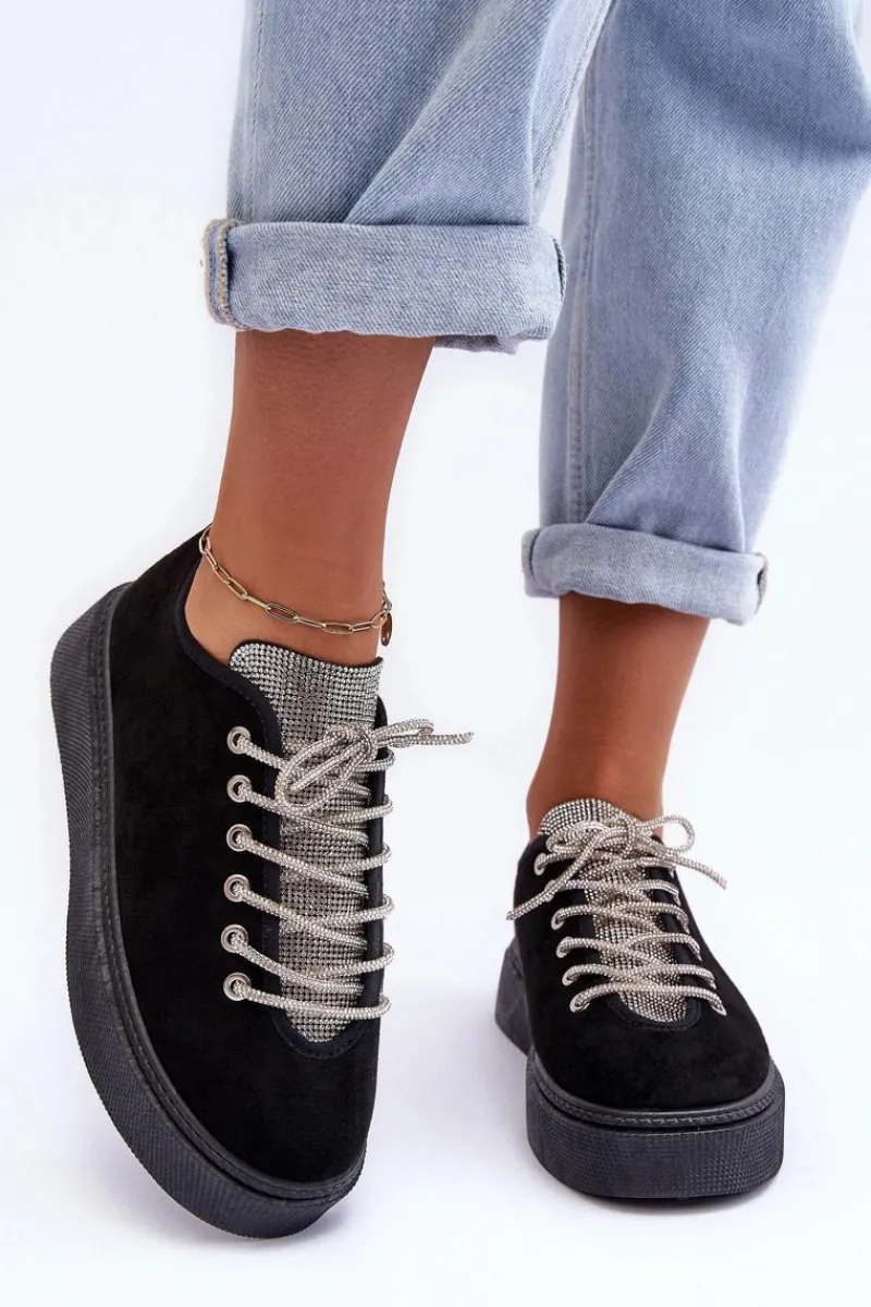 Boto Zdobione Dżetami Buty Sportowe Damskie Czarne Ecea