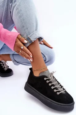 Boto Zdobione Dżetami Buty Sportowe Damskie Czarne Ecea