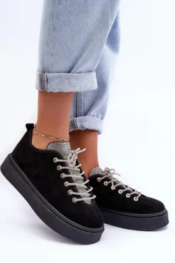 Boto Zdobione Dżetami Buty Sportowe Damskie Czarne Ecea