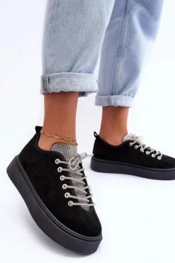 Boto Zdobione Dżetami Buty Sportowe Damskie Czarne Ecea