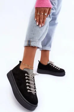 Boto Zdobione Dżetami Buty Sportowe Damskie Czarne Ecea