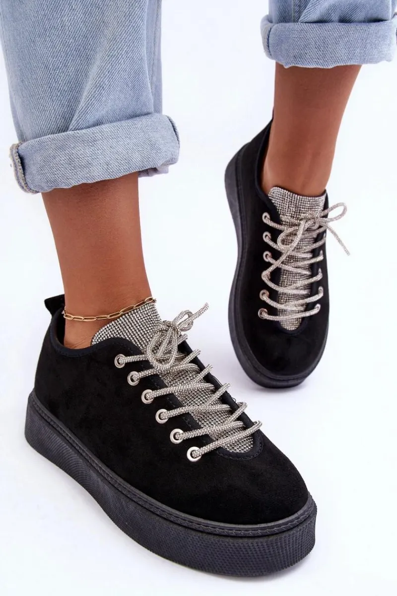 Boto Zdobione Dżetami Buty Sportowe Damskie Czarne Ecea