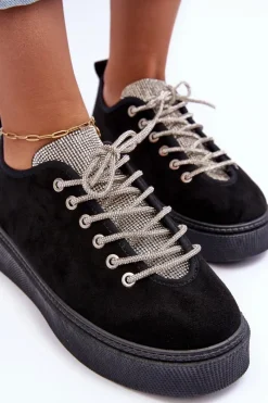 Boto Zdobione Dżetami Buty Sportowe Damskie Czarne Ecea