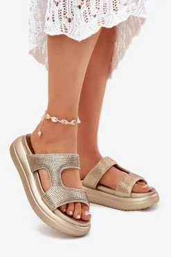 Best Zdobione Klapki Damskie Na Platformie Złote Jestella Damskie Klapki Damskie Klasyczne