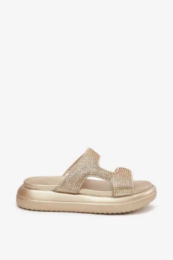 Best Zdobione Klapki Damskie Na Platformie Złote Jestella Damskie Klapki Damskie Klasyczne