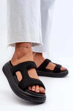 Sale Zdobione Klapki Damskie Na Platformie Czarne Jestella Damskie Klapki Damskie Klasyczne