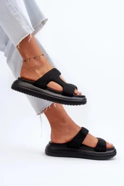 Sale Zdobione Klapki Damskie Na Platformie Czarne Jestella Damskie Klapki Damskie Klasyczne