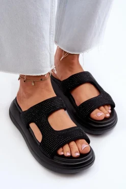 Sale Zdobione Klapki Damskie Na Platformie Czarne Jestella Damskie Klapki Damskie Klasyczne