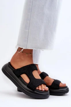 Sale Zdobione Klapki Damskie Na Platformie Czarne Jestella Damskie Klapki Damskie Klasyczne