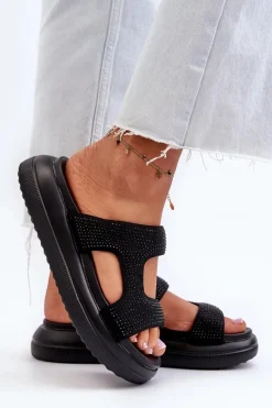 Sale Zdobione Klapki Damskie Na Platformie Czarne Jestella Damskie Klapki Damskie Klasyczne