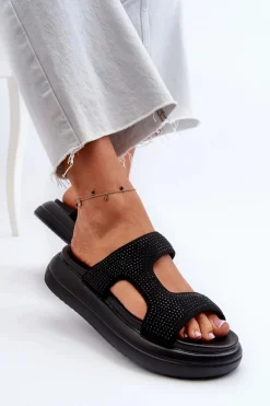 Sale Zdobione Klapki Damskie Na Platformie Czarne Jestella Damskie Klapki Damskie Klasyczne